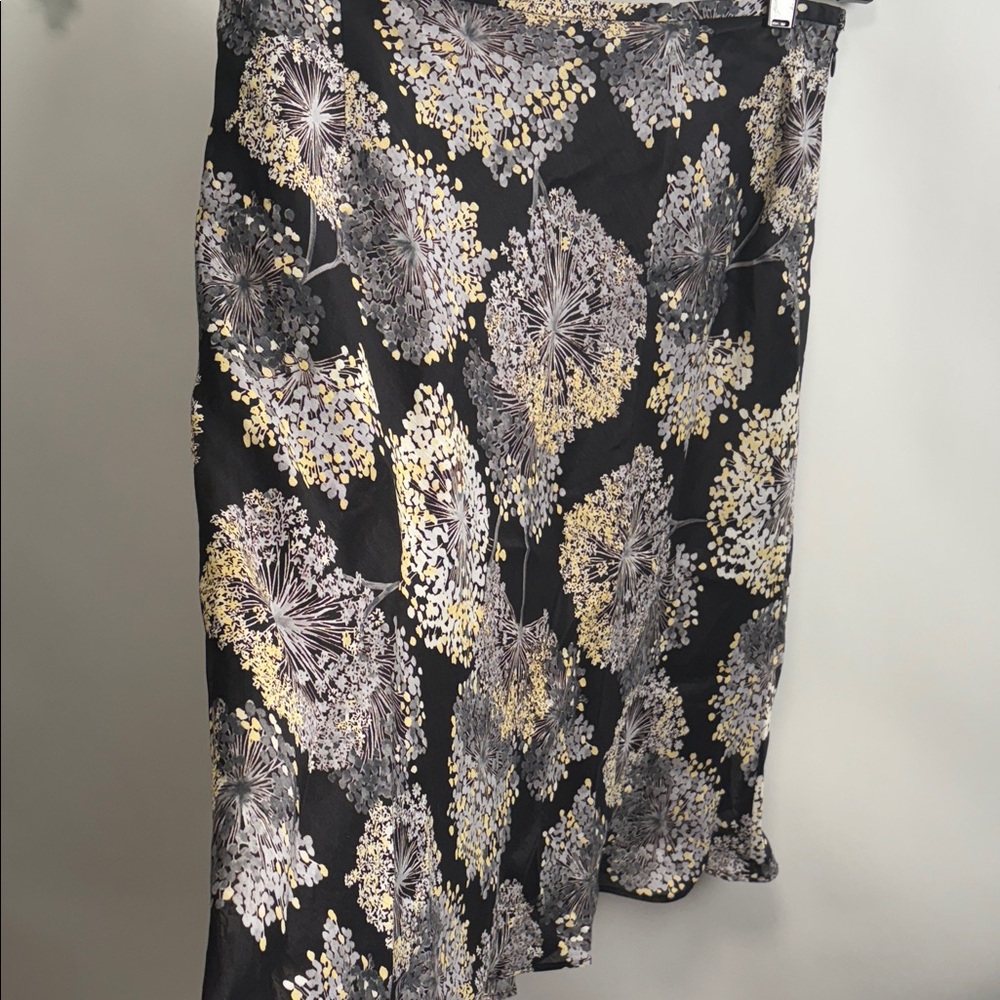 Talbots Asymmetrical Skirt in Black and Gold Floral - Linen & Silk